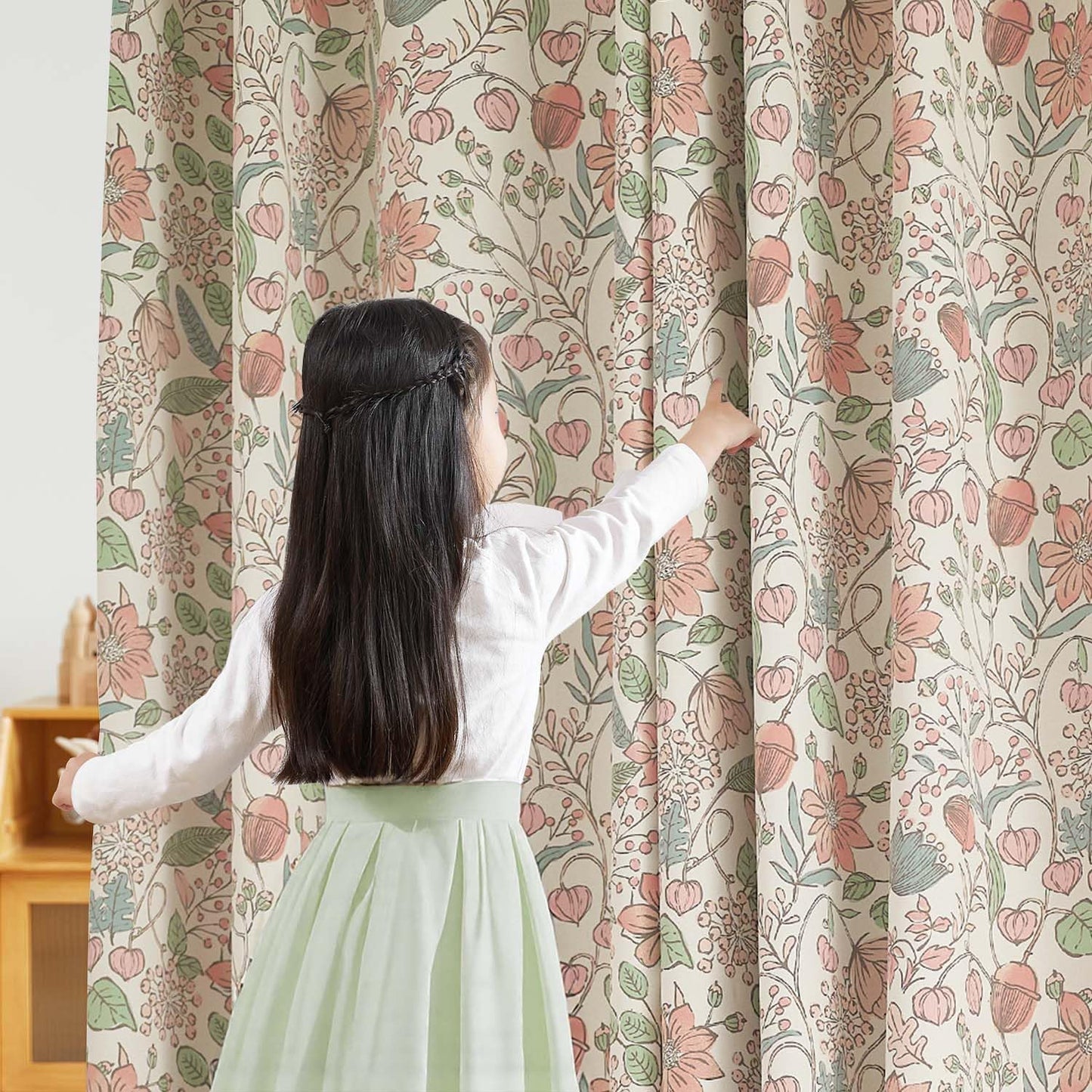 jinchan Nursery Curtains 95% Blackout Pink Floral Curtains for Girls Room, 84 Inch Length Farmhouse Drapes for Bedroom Living Room Darkening Window Treatment Grommet Top Set of 2 Panels