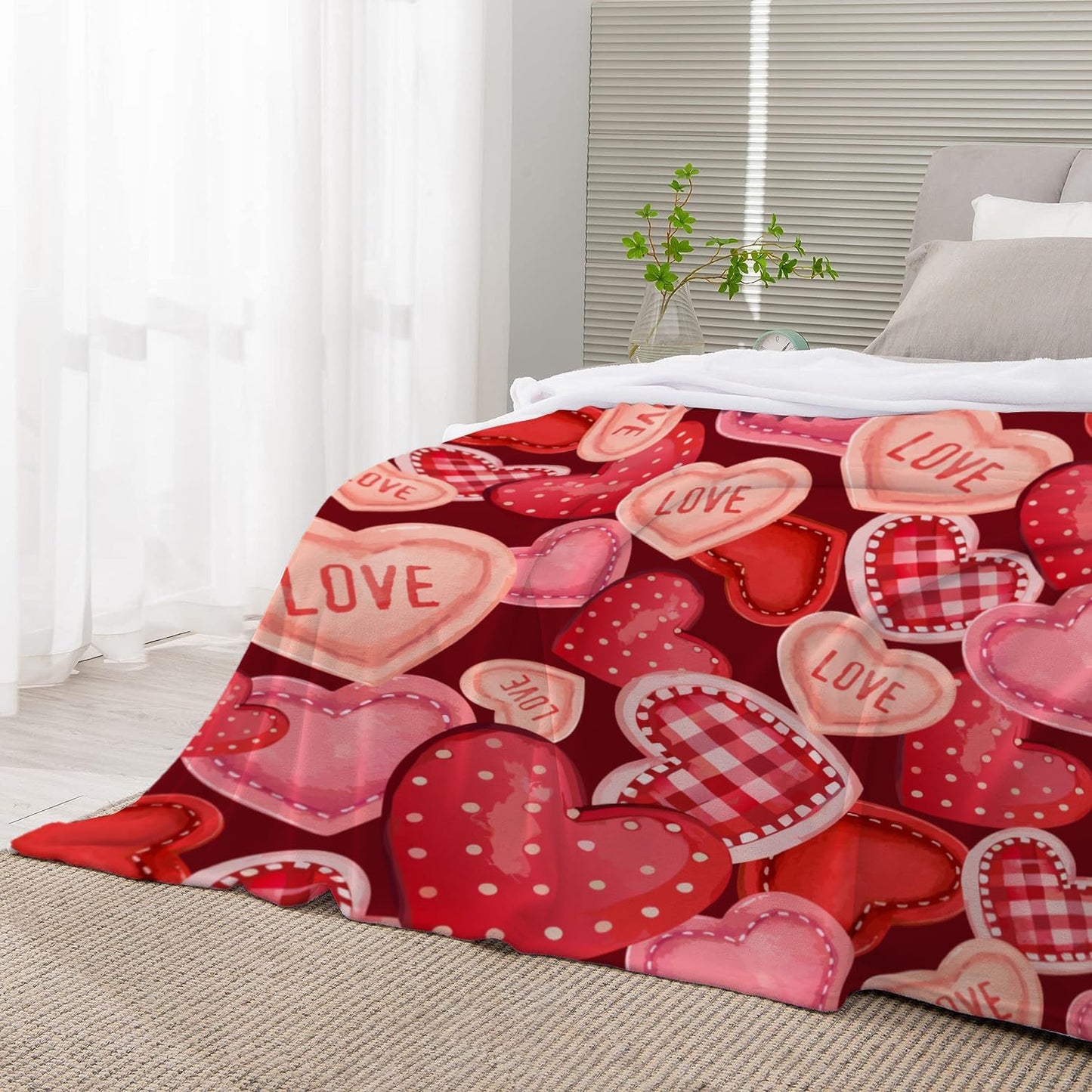 YeeJu Valentines Day Decorative Throw Blanket 50 by 60 Pink Plaid Love Heart Throw Blanket Girlfriend Wife Couple Gift Blanket for Couch Sofa Bed Soft Fleece Blankets and Throws 50x60