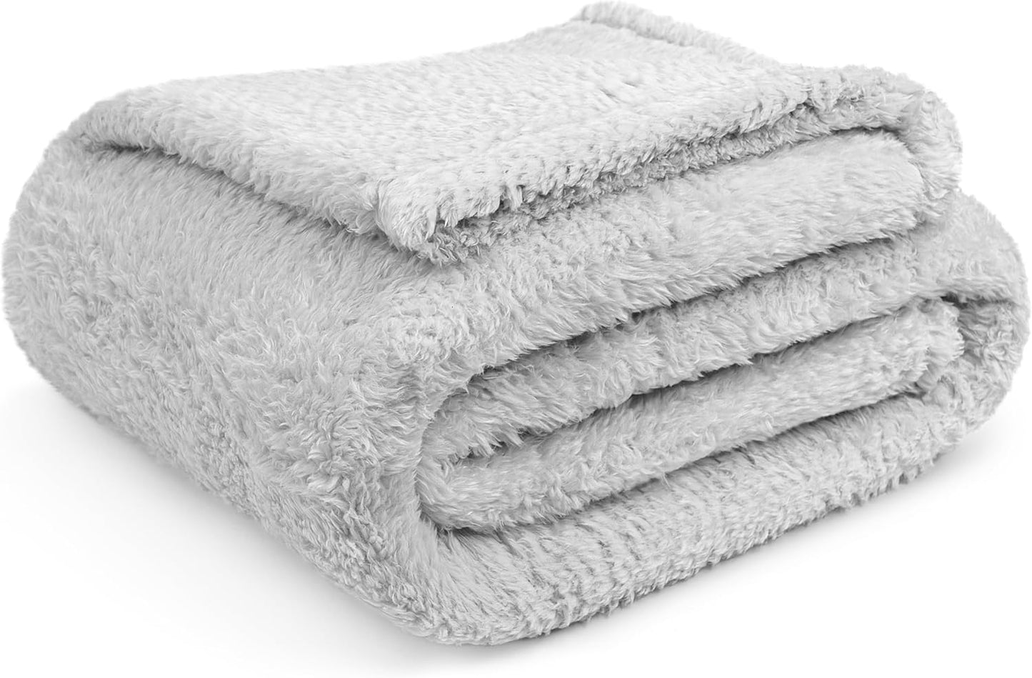 PAVILIA Sherpa Throw Blanket for Couch Sofa, Light Grey Fluffy Warm Plush Blanket for Bed, Cozy Super Soft Lightweight Throw, Fuzzy Decorative Blanket, All Season Home, 50x60
