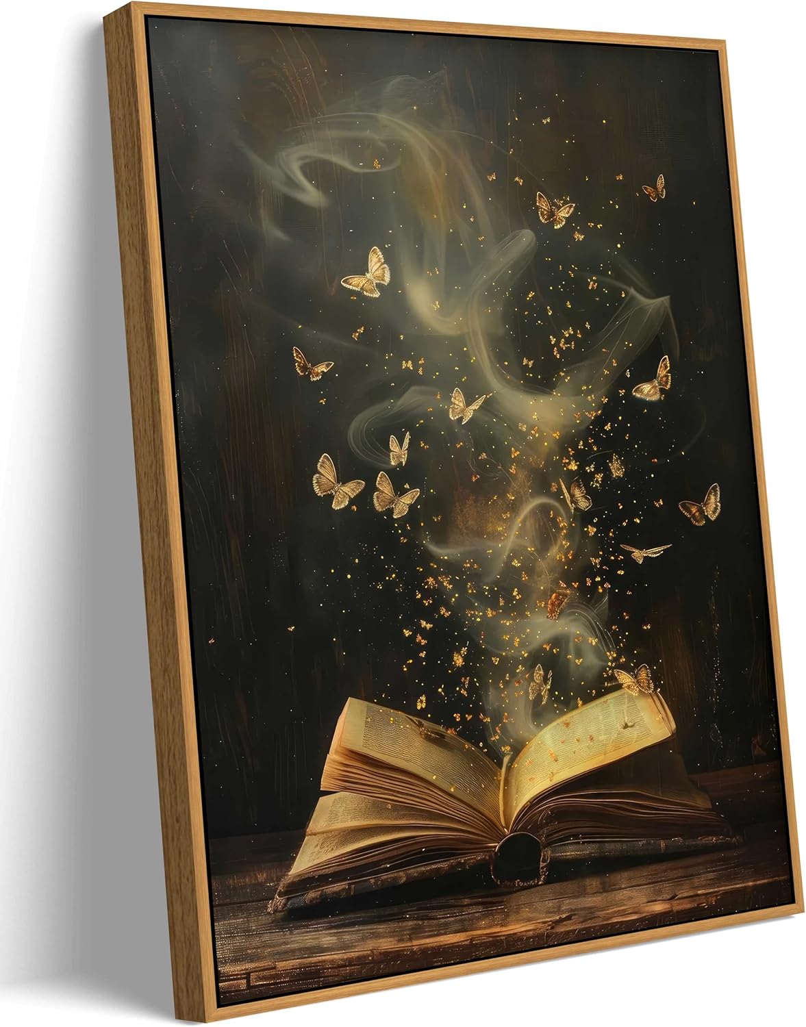 Framed Moody Victorian Bookish Wall Art Dark Academia Library Canvas Wall Decor Picture Vintage Reading Nook Butterfly Aesthetic Painting Poster Print for Gallery Library Bookstore Decoration 8x10in
