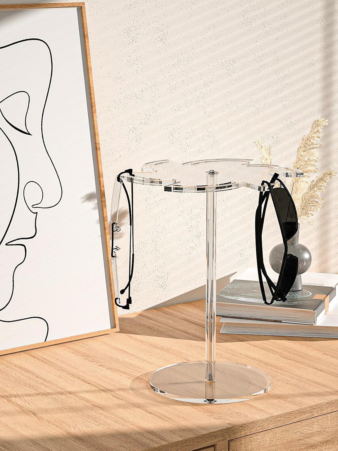 Sunglasses Holder Stand 360 Rotating, Eyeglasses Display Rack,Eyewear room Tabletop Glasses Storage Organizer (Acrylic, Pinwheel Shape)