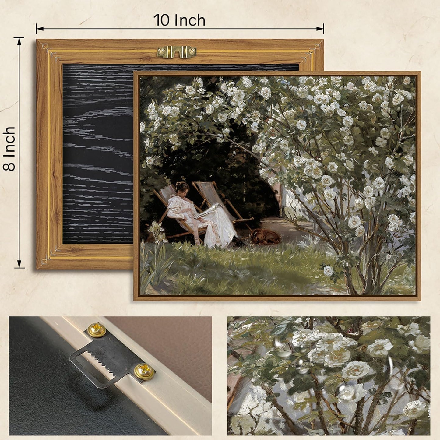 LHZSJWDCCR Vintage Flower Wall Art Women Reading Book Canvas Painting Prints Flower Garden Posters Wall Decor Farmhouse Aesthetic Artwork Framed and Ready to Hang for Home Office Decoration, 8x10 Inch