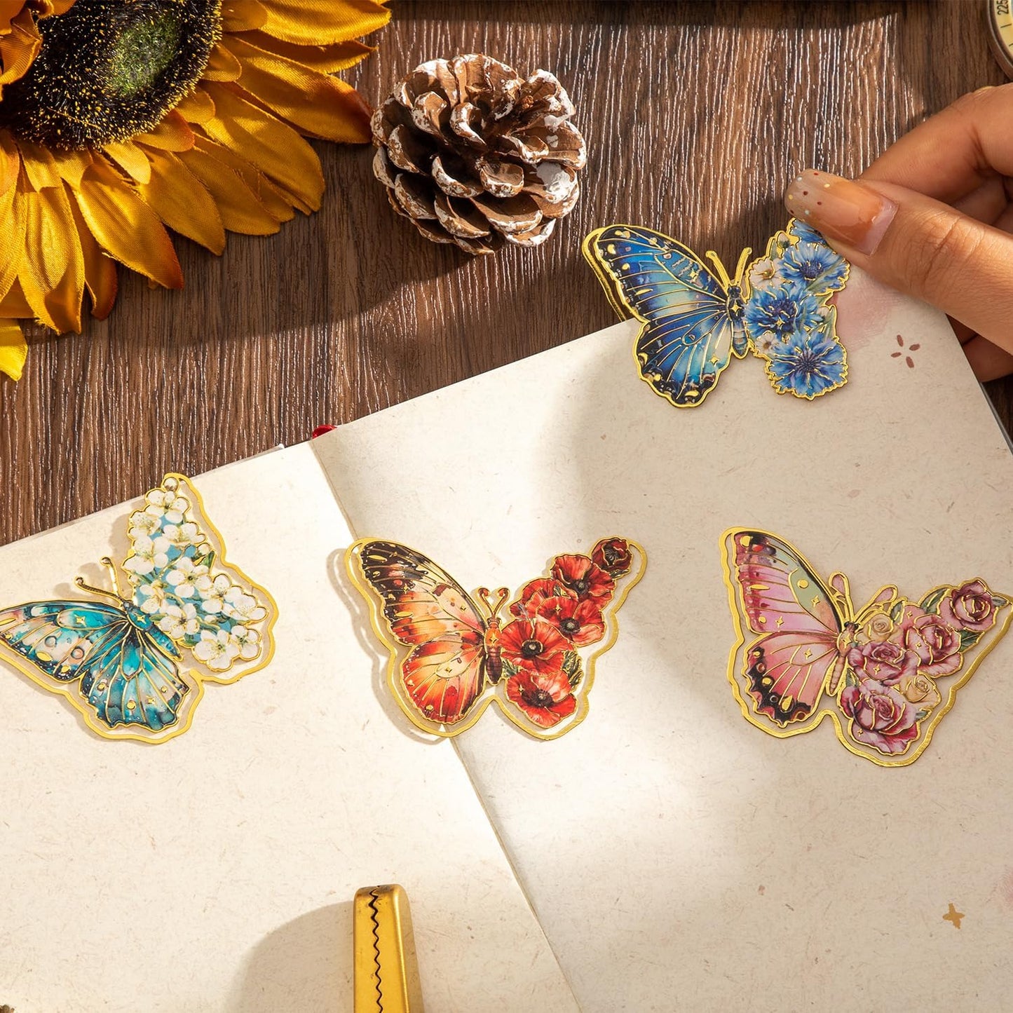 4 PCS Metal Butterfly Bookmarks, Golden Clips Bookmark Monet Oil Painting Theme Book Mark Bookmarks for Book Lovers Women Teens Writers Readers Children