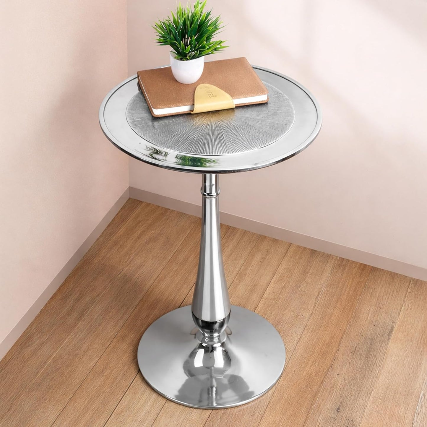 End Table, Modern Side Table for Living Room, Bedroom Nightstand, Small Coffee, Space - Saving, Round Beside Tables for for Living Room and Balcony, Easy Assembly 15x22 (Silver)