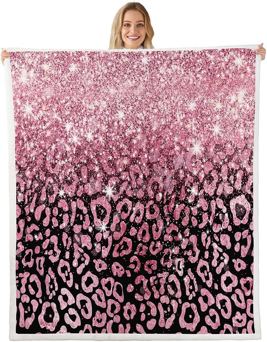 Feelyou Pink Leopard Sherpa Throw Blanket for Couch Glitter Leopard Print Super Soft Cozy Fleece Fashion Cheetah Blanket for Winter, Plush Throw Baby 30"x40" All Season