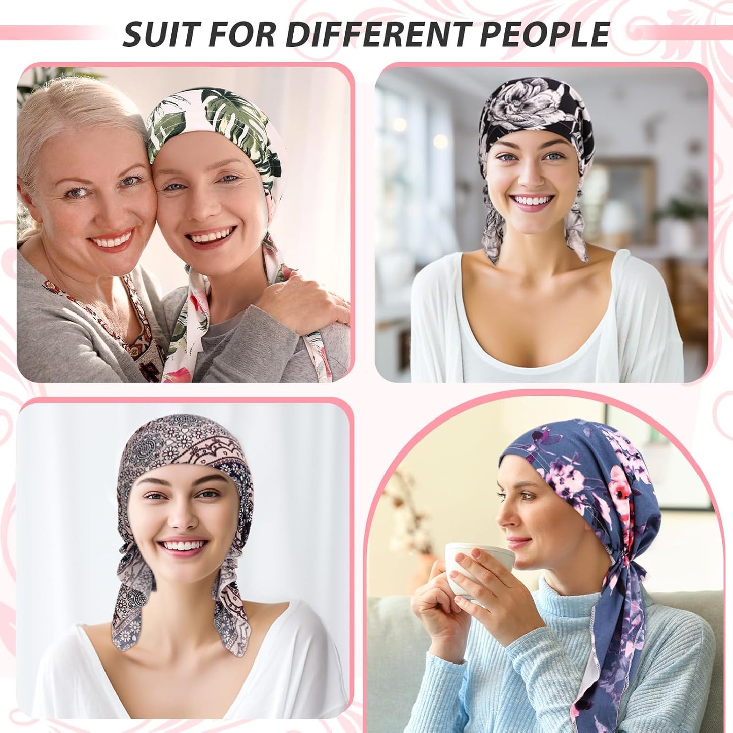 6 Pcs Chemo Headwear for Women, Pre Tied Cancer Caps Stretch Hat Turban Sleep Headwraps for Patient Hair Loss