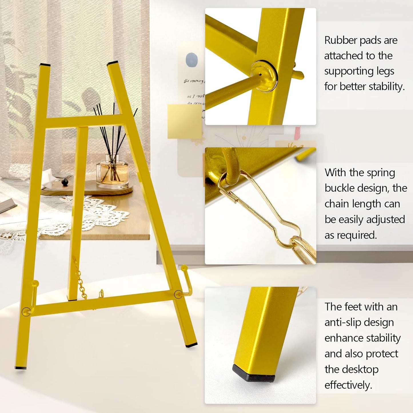 Table Top Easels for Display, Metal Small Easel Stand for Display Tripod Art Picture Mirror Modern Plate Holder Floor Stands for Display Book Photo Wedding Sign(Gold)