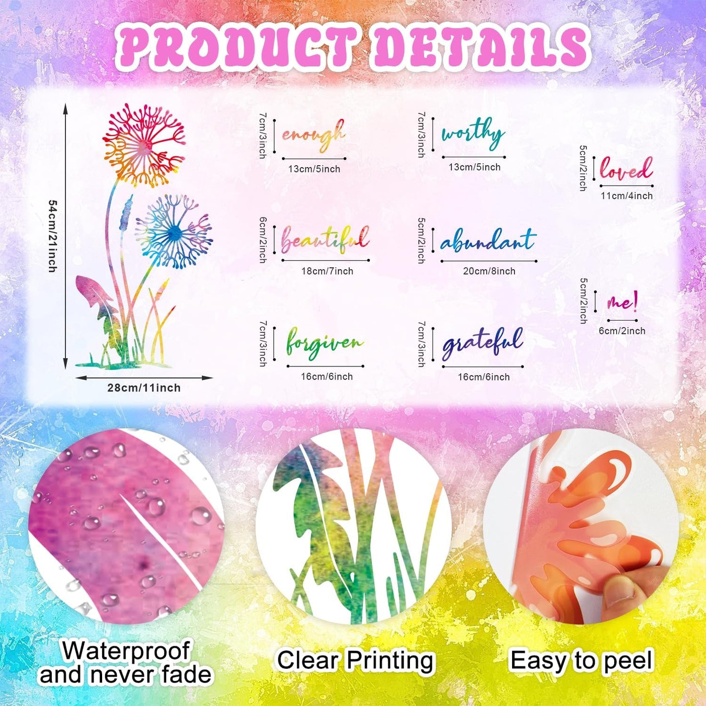 HLNIUC Dandelion Inspirational Saying Wall Sticker 75PCS Butterfly Positive Affirmation Wall Decal Flora Motivational Quotes Peel and Stick Wall Stickers Flower Inspiring Wall Decals for Girl Bedroom