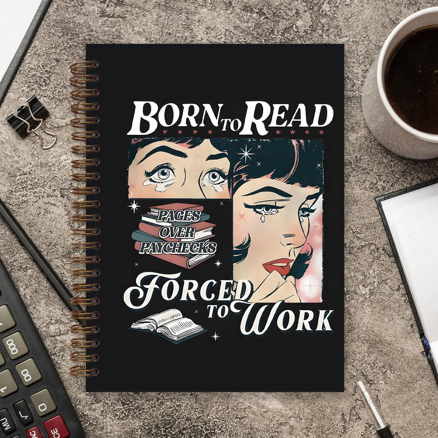 Book Club Journal, Book Tracker Journal for Books Lovers, Reading Journals Notebook, Bookish Reader Gifts for Women, Born to Read Forced to Work Spiral Notebook 5.5x8.3