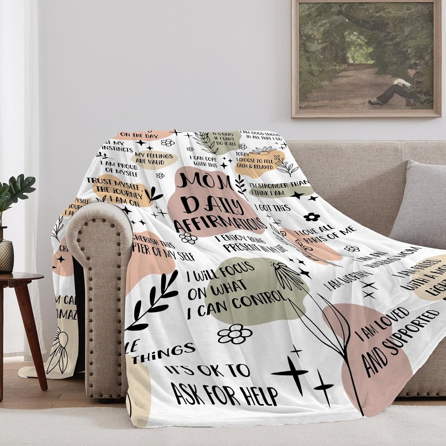 New Mom Blanket Gifts for Women 60”X50”, Daily Affirmations Mother Throw Blanket, New Mom Gifts for Mom, Wife, Sister, Friends Thanksgiving (New Mom Blanket)