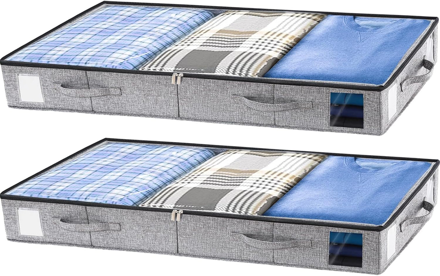 combocube 2 Pack Under Bed Storage Containers, 4.5" Low Profile Underbed Storage Bins with Sturdy Support, Stackable Space Saving Organizer with 4 Handles & Label Windows for Shoes Clothes Blankets