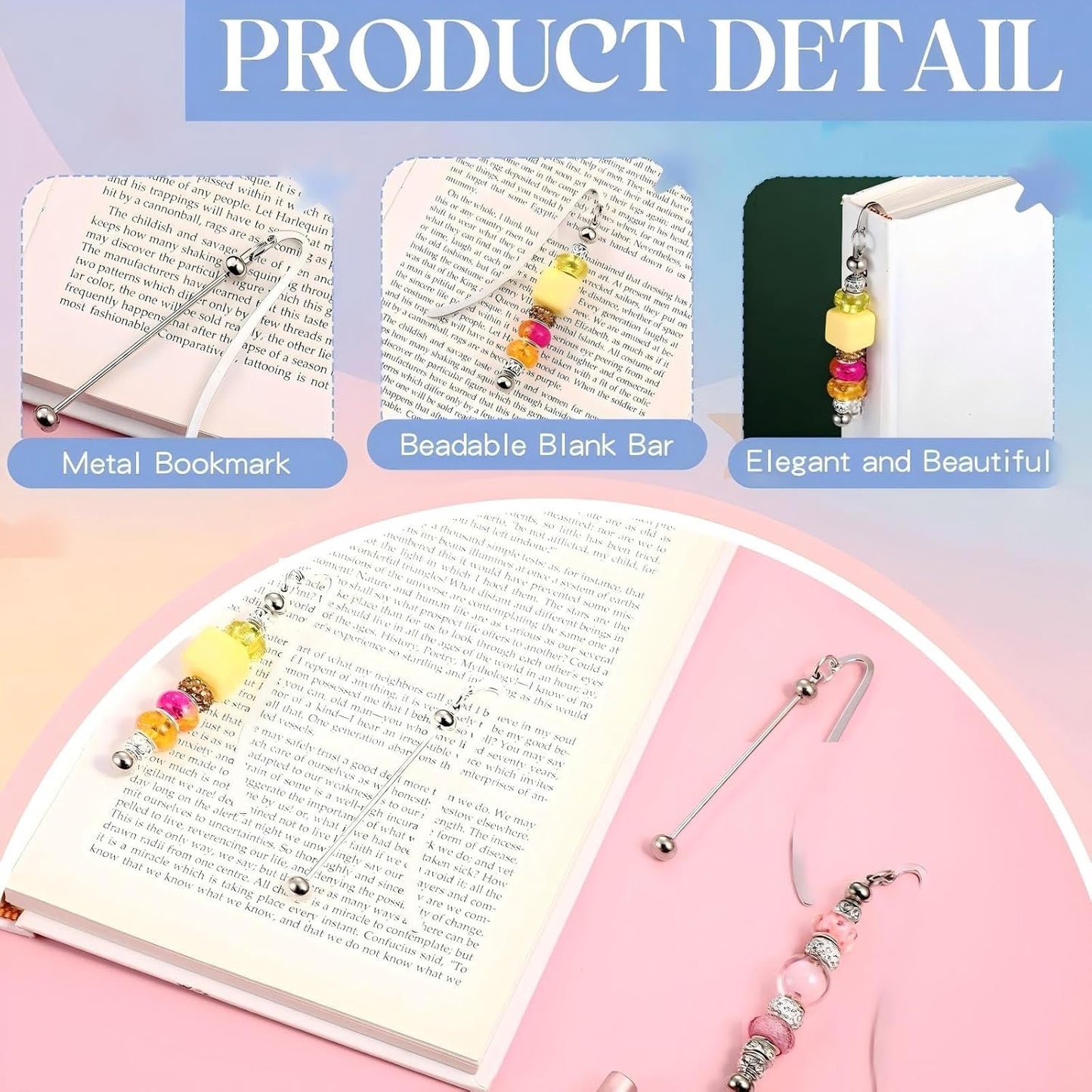 8 Pcs Beadable Bookmarks DIY Metal Blank Bar Bookmark for Beads Modern Beaded Craft Jewelry Pendant Charm Gift for Book Lovers Student Teacher Office Supplies(Silver)