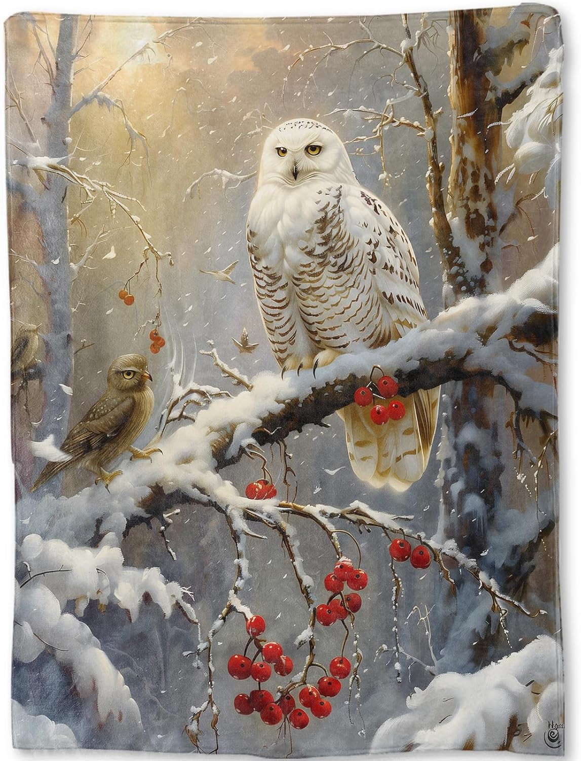 Winter Owl Blanket - Elegant Snowy Forest Scene Fleece Throw,Gifts for Women Men, Soft & Warm,Lightweight, for Farmhouse Modern Decor, Nature Lovers, and Room Home Accents 40x50in