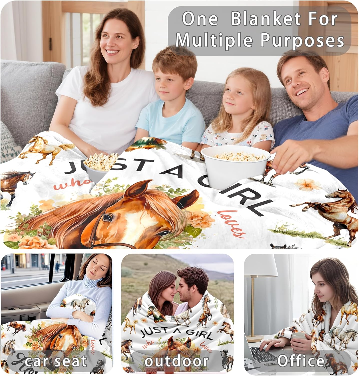 Horse Blanket Gifts Just A Girl Who Loves Horse Blanket Cozy Flannel Horses Throw Blankets Decor Bedding Gifts for Kids Adults 50"x40"