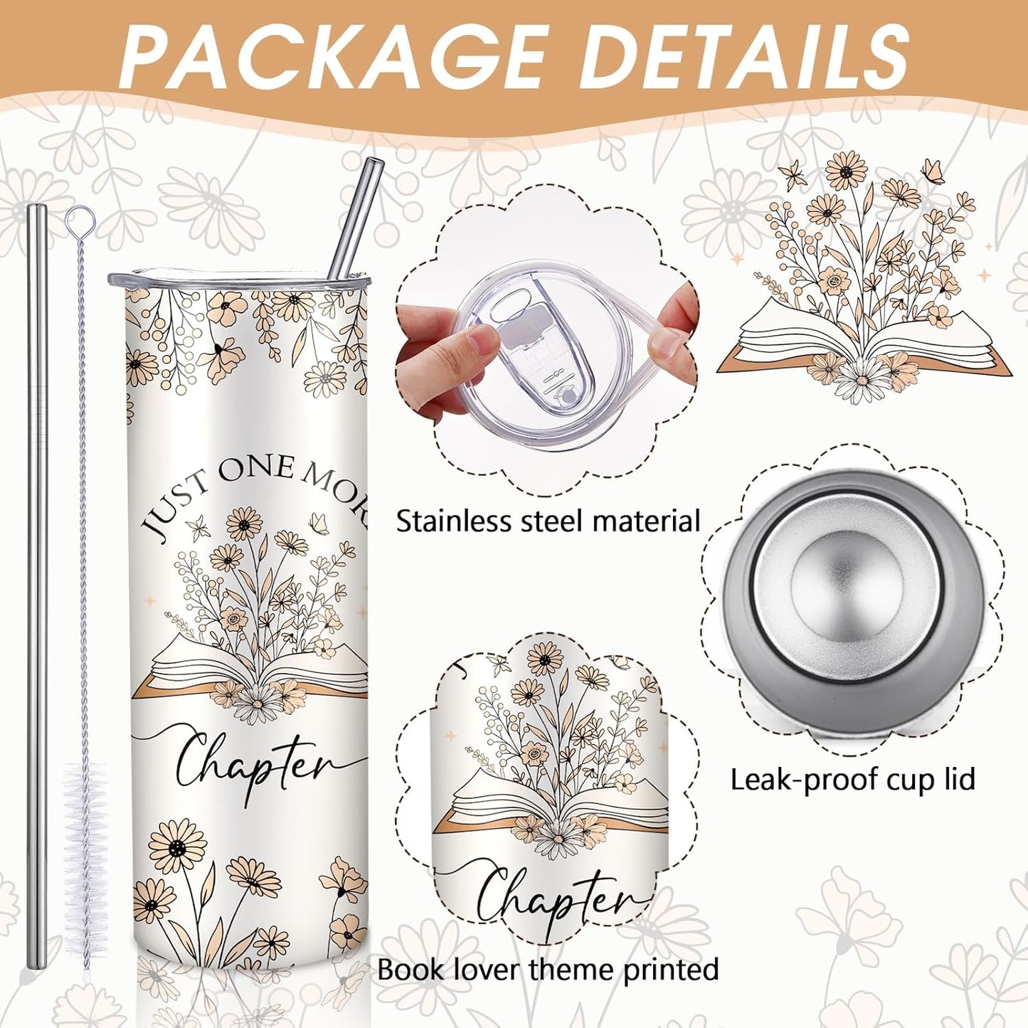 Geiserailie 9 Pcs Book Lovers Gifts for Women Bookish Reading Birthday Gift for Readers BossCustomer Coworkers Lady Teacher Nurse Professional Librarians Books Club(Floral,White)