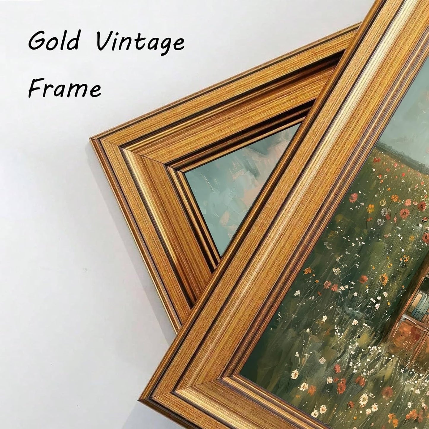 Devunaty Vintage Gold Framed Wall Art for Living Room, Whimsical Book Lover Wall Decor Aesthetic, Country Flower Field Canvas Print Painting, Rustic Farmhouse Book Pictures for Bedroom Library 9"x11"
