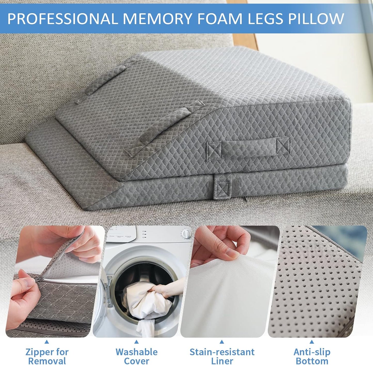 Adjustable Leg Elevation Pillows for Swelling, Cooling Gel Memory Foam Wedge Pillows for After Surgery, Sciatica Back Knee Hip Ankles Pain Relief, Leg Pillows for Sleeping Blood Circulation