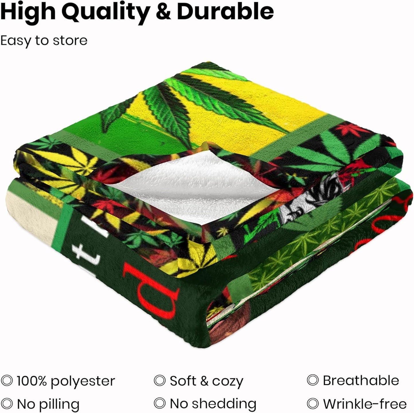 Socira Marijuana Gifts Flannel Sherpa Blanket - Large Leaf Soft Fleece Throw Blanket for All-Season, Weed Stuff Sheets 60''X80''