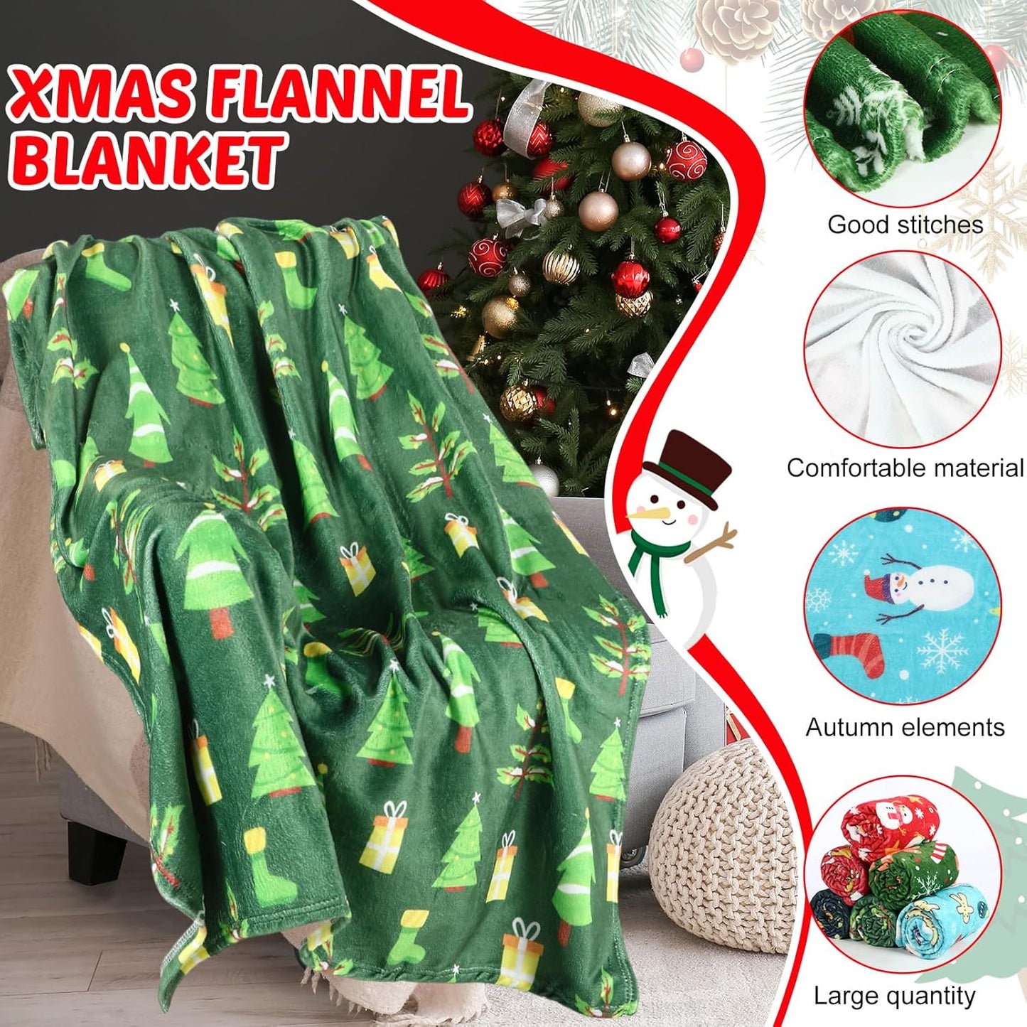 6 Pack Christmas Throws Blanket Bulk Christmas Flannel Blanket Xmas Lightweight Throw Soft Warm Fluffy Plush Quilt for Living Room Couch Dorm, 40 x 50 Inches
