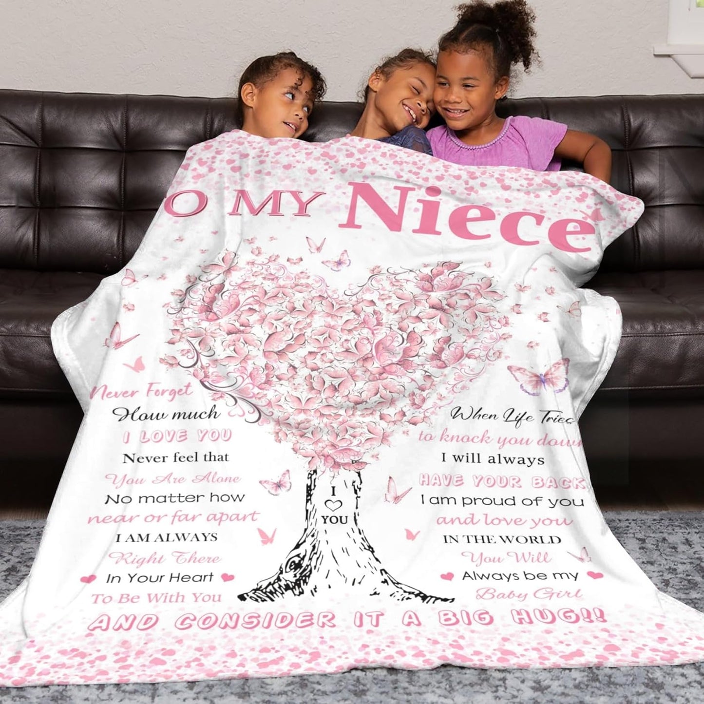 Niece Gifts from Aunt Uncle, Birthday Gifts for Niece, Unique Pink Heart Tree Girls Throw Blanket Gifts for Graduation Christmas Wedding Quinceanera, Super Soft Warm Blankets 60"X50" to My Best Niece