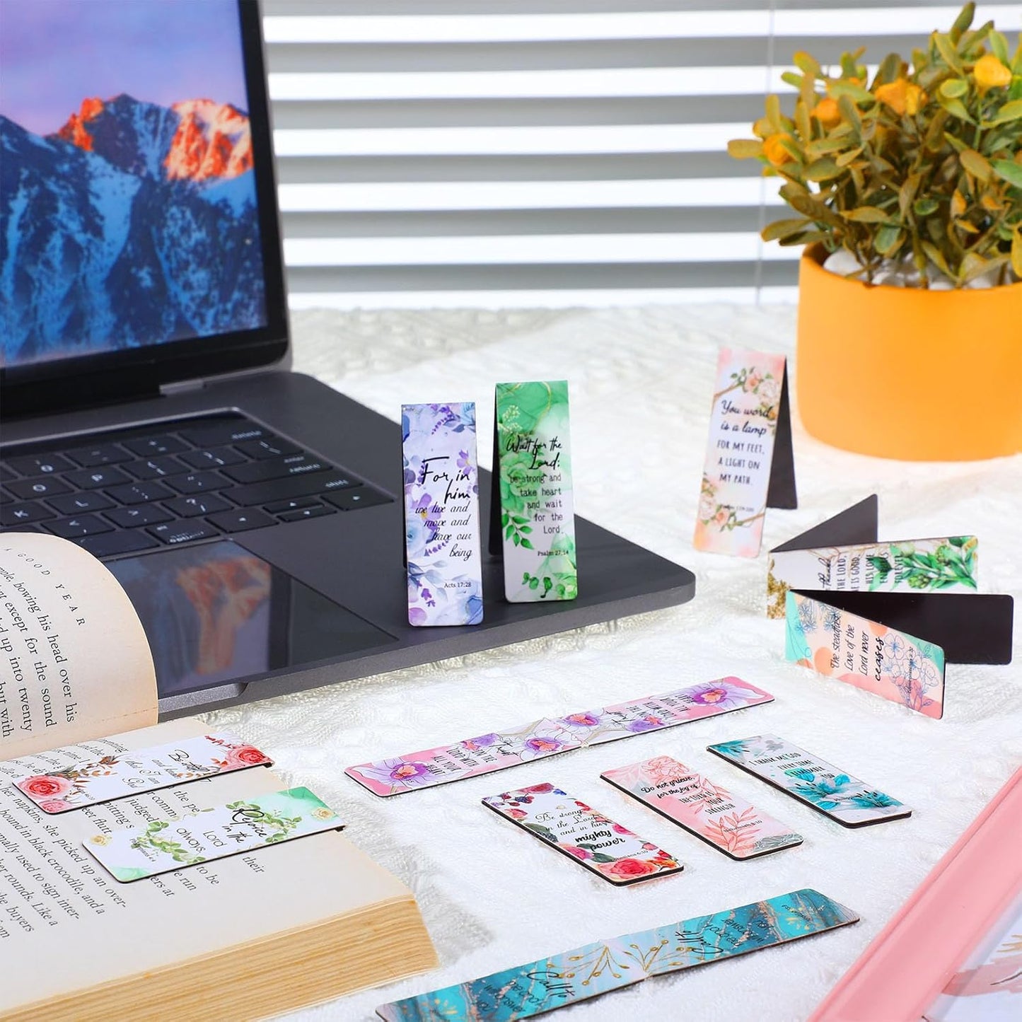 Zonon 48 Pcs Bible Verse Magnetic Christian Bookmarks, 0.8x4.7in Inspirational Scripture Book Markers for Women Men Religious Motivational Flower Page Clips Book Lovers Reading Gifts(Stylish Style)