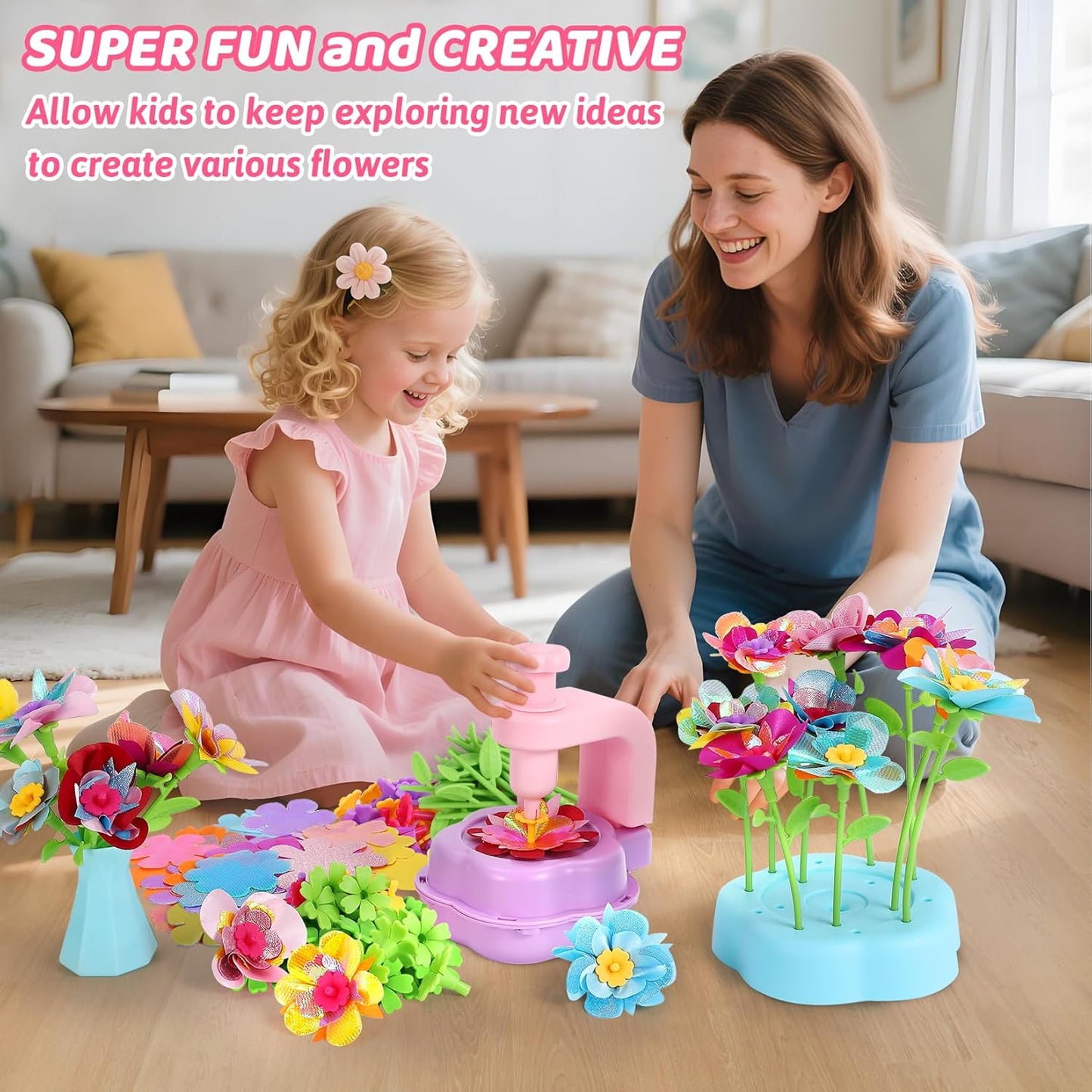 DAISRED Flower Craft Kits Toys, Easter Basket Stuffers Gifts for Kids, Arts and Crafts for Girls Ages 4-6-8, DIY Flower Making Kit for Kids, Birthday Gifts for 4 5 6 7 8 9 Year Old Girls Boys