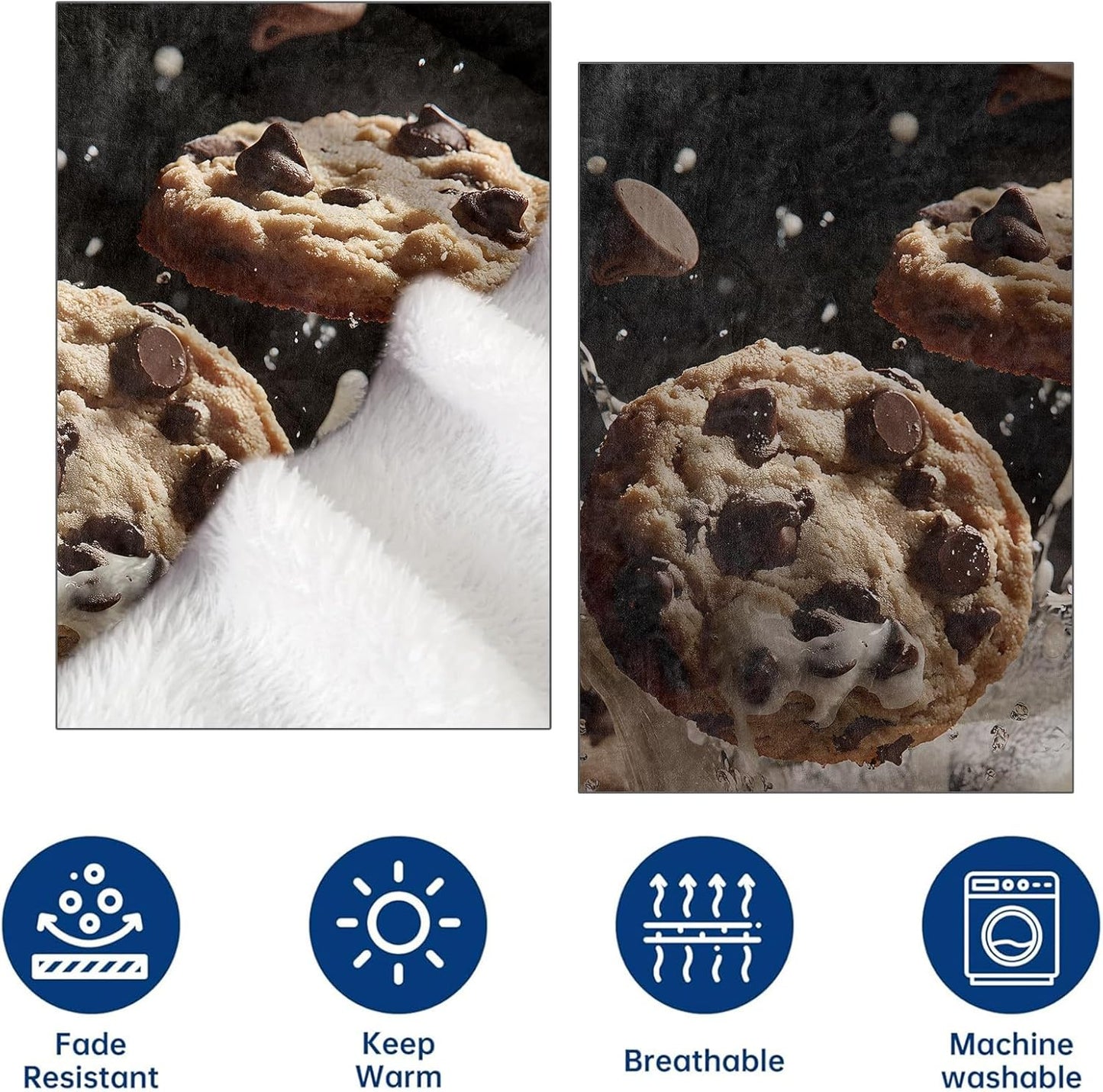 Chocolate Cookie Flannel Throw Blanket 50x60 Inch, Splashing Milk and Cookies Blankets Soft Cozy Fleece Realistic Throws for Food Lover Bed Sofa Dorm Living Room Funny Decor Gifts