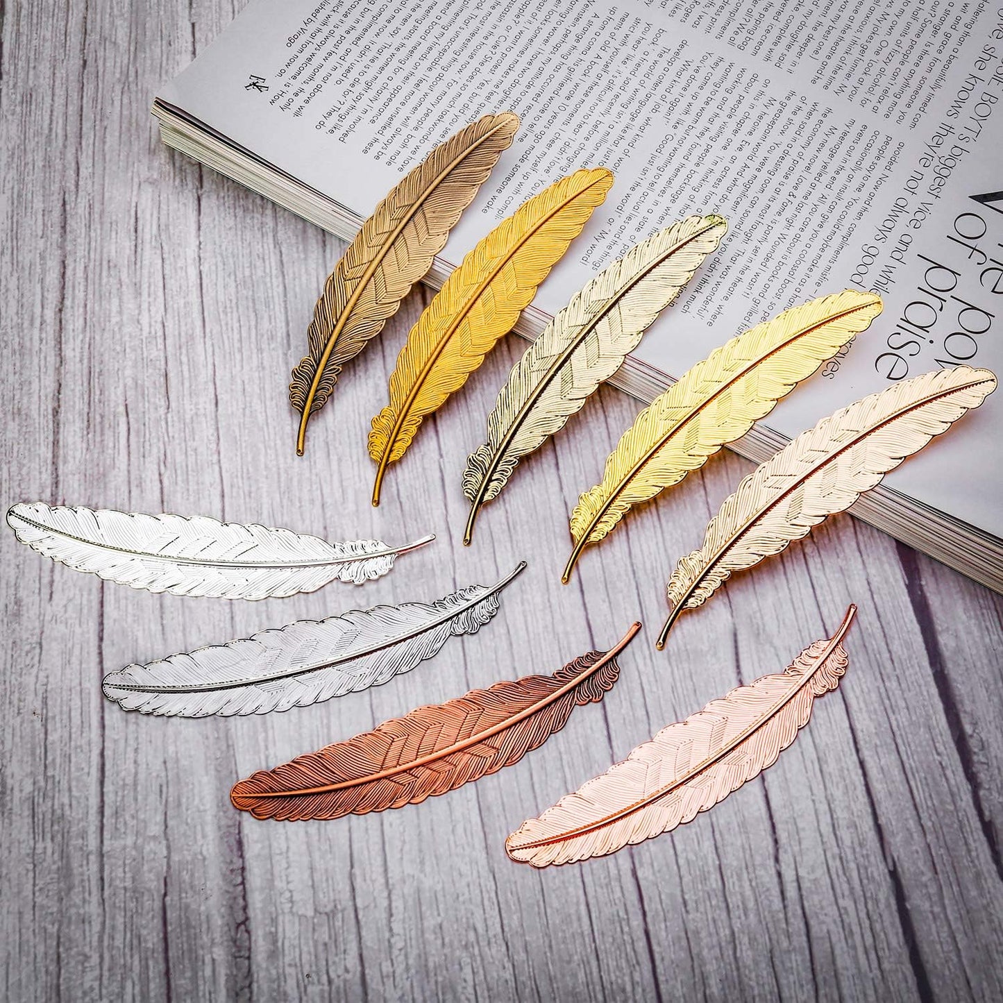 Tatuo 27 Pcs Metal Feather Bookmark Vintage Feather Shape Bookmark Colorful Feathers Metal Book Marker for Readers Book Lovers(Classic Styles)