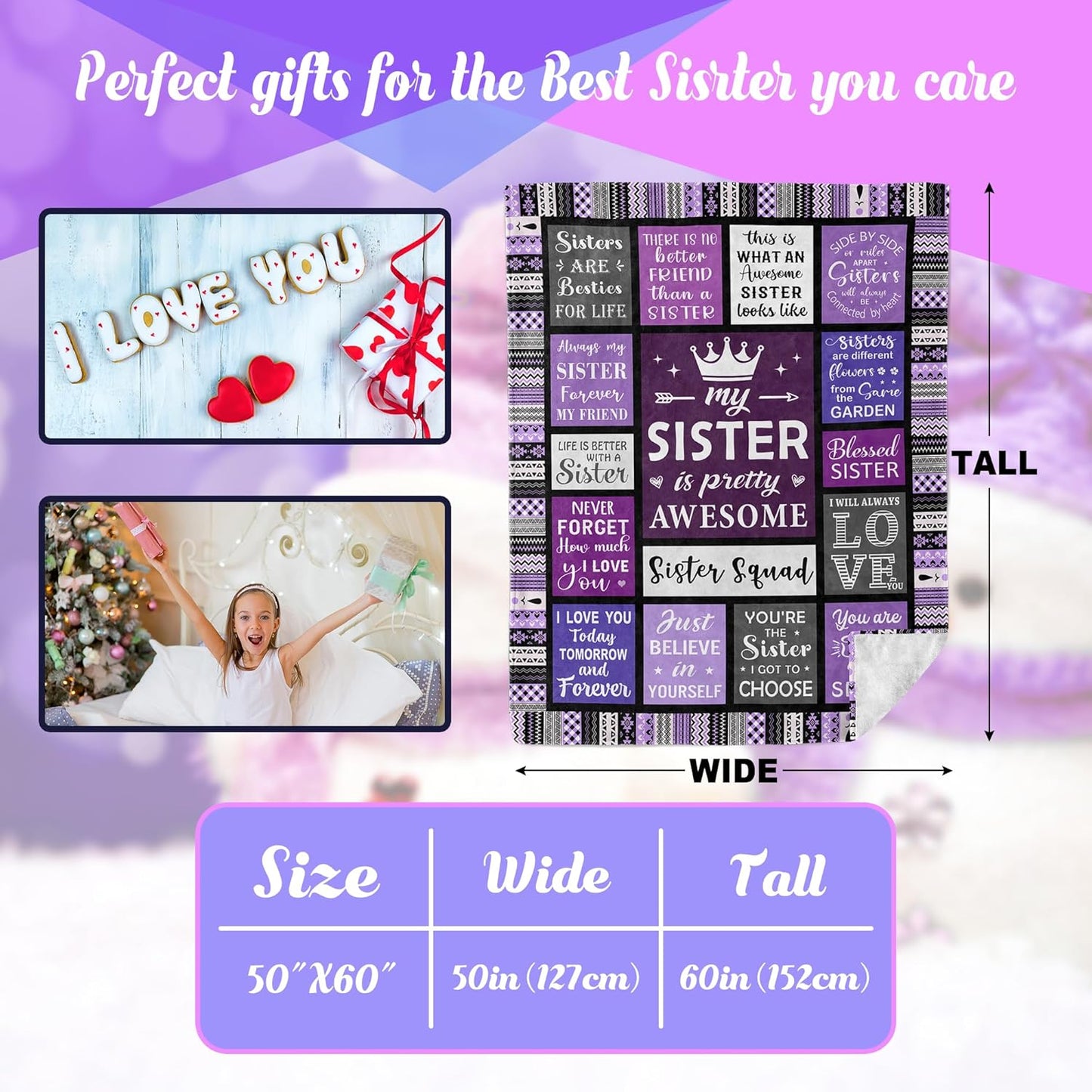 Sister Blanket, Sister Birthday Gifts, Sisters Gift from Sis, Birthday Gifts for Her, Bestie Gift, Best Sisters Ever Gift for Women on Graduation, Mother's Day, Christmas, 60"x50" Throw Blanket