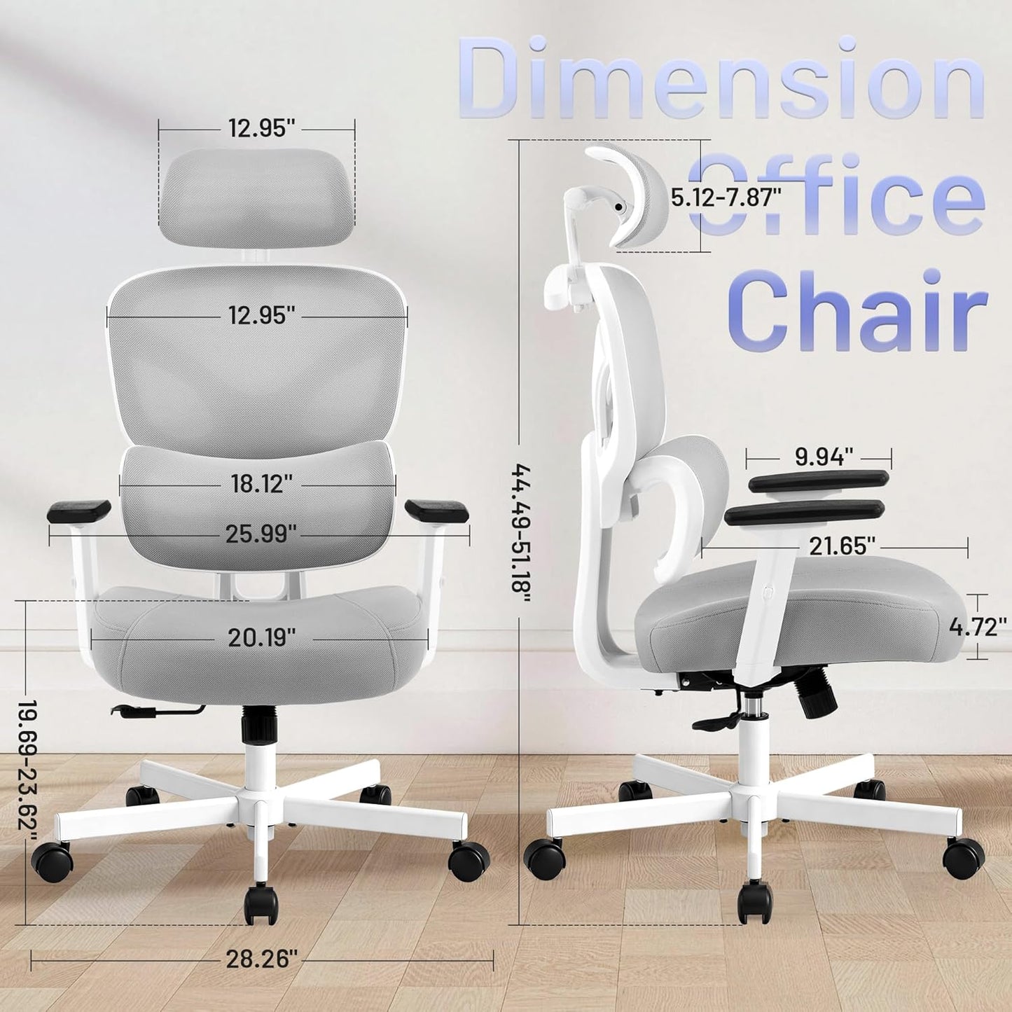 AreShark Ergonomic Office Chair - High Back Breathable Mesh Desk Chair with Lumbar Support & Adjustable Headrest - Rolling Swivel Reclining Comfy Computer Gaming Chair with 2D Armrests for Home Office
