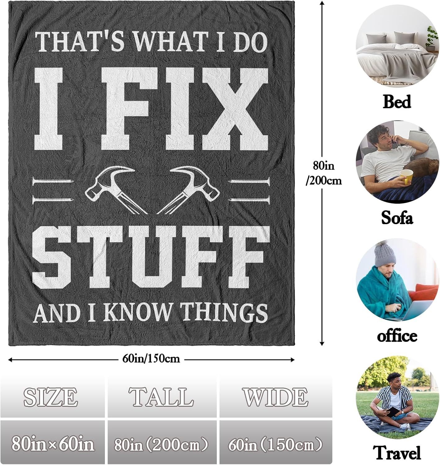 Blanket 60" X 80" for Men - Birthday, Anniversary, Dad Gifts - Unique Throw for Him/Husband/Grandpa - Gag Gift Ideas