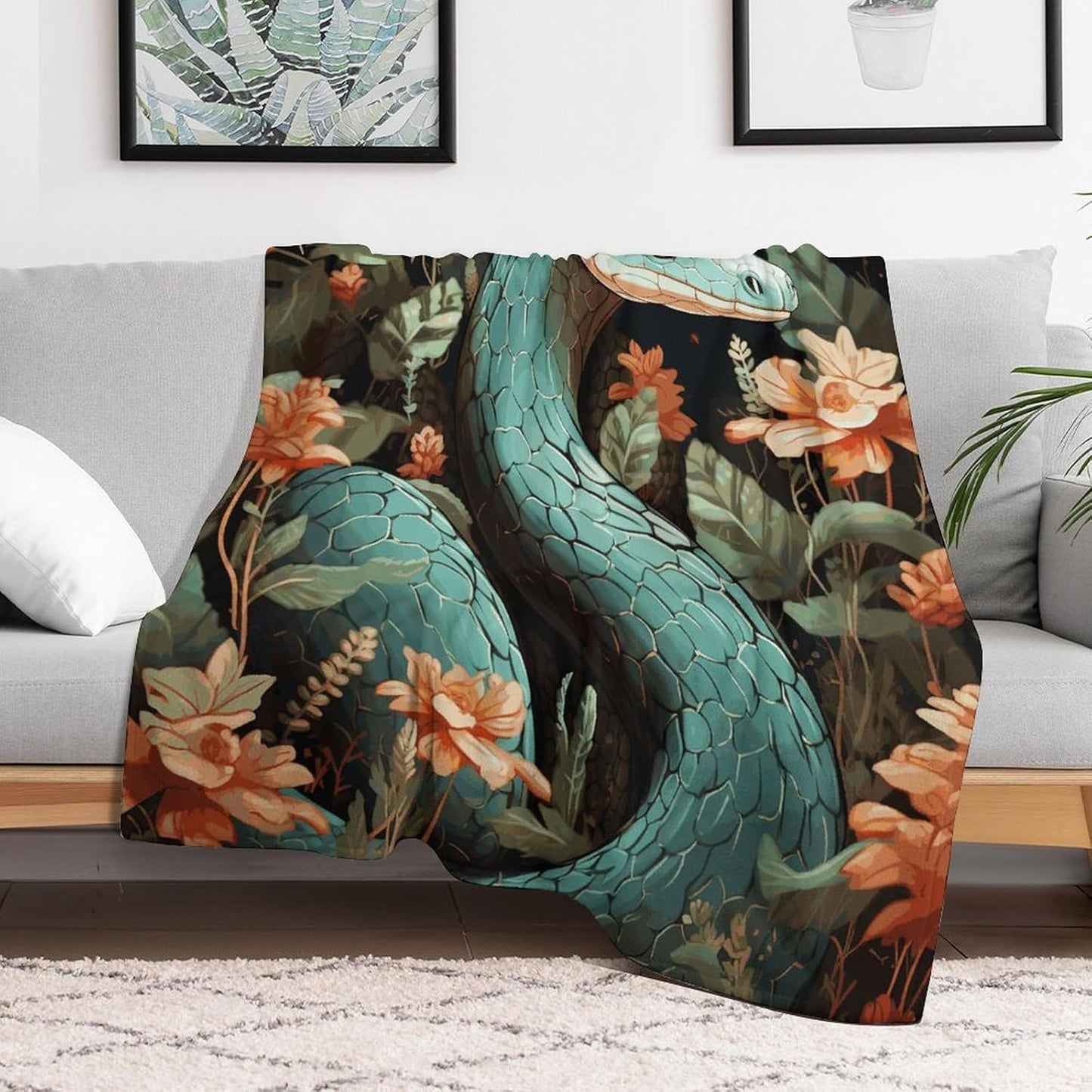 Snake and Flower Blanket Super Soft Lightweight Throw Blanket Cute Cozy Warm Bed Blanket Decorative Fuzzy Blanket All-Season Home Decor Gift for Sofa Couch Living Room 60"*80"（150 * 200cm）