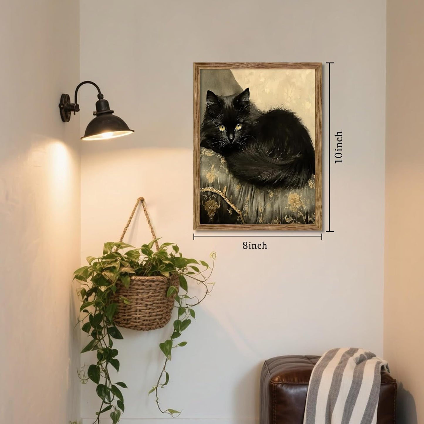 Black Cat Wall Art Framed, Vintage Cat Painting Print, Classical Animal Canvas Wall Decor, Rustic Cottagecore Aesthetic Pictures for Living Room Bedroom Home – 8x10 inch