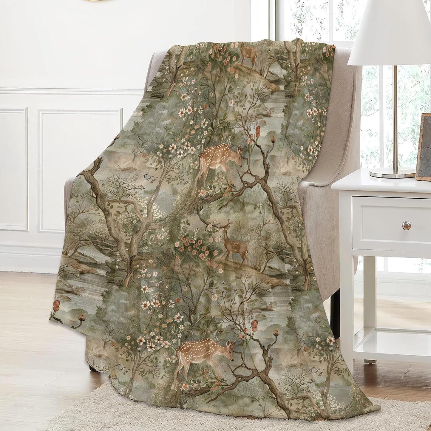 Deer Forest Throw Blanket Gifts for Women, Soft Fuzzy Warm Cozy Flannel Blankets for Bedroom, Travel, Couch, Home Decor 50x60 in