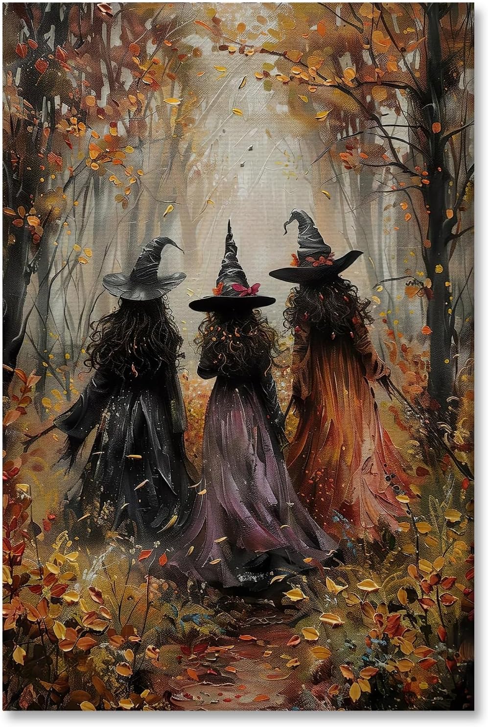 KBBYT Halloween Witch Wall Art Three Witches in The Forest Poster Vintage Witchy Canvas Print Autumn Forest Wall Decor Gothic Spooky Fall Dark Academia Decor for Bedroom Living Room 8X12inch Unframed