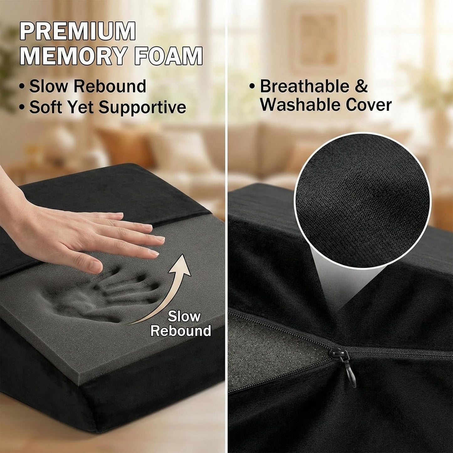 Sweet Spot Pillow – Ergonomic Memory Foam Wedge Pillow with 27° Angle for Perfect Positioning Provides Contoured Waist & Neck Support for Couples – Ideal for Sleeping, Reading & Acid Reflux Relief