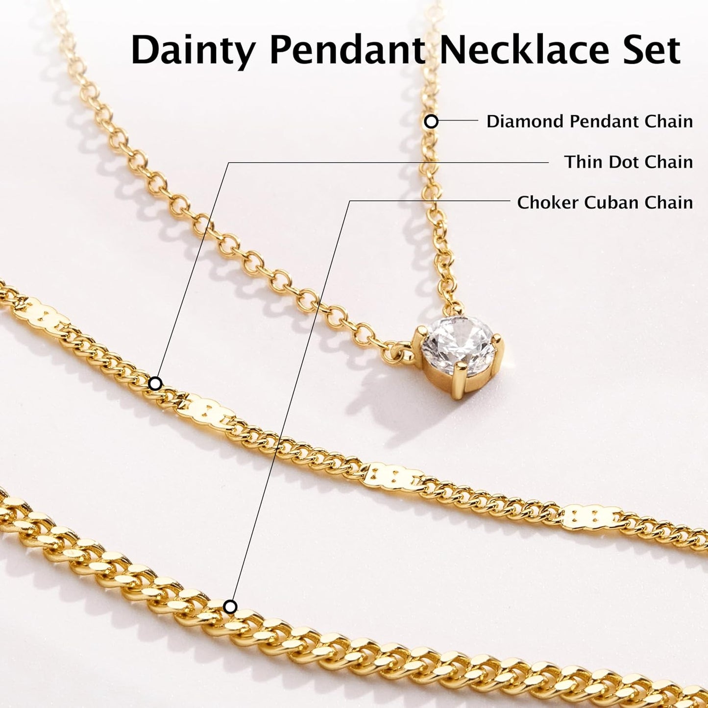 WomenGifts Layered Gold Necklaces for Women, 14K Gold Sterling Silver Plated Dainty Pendant Necklace Set with Cubic Zirconia Circle, Chunky Stackable Cuban Chain Choker, Trendy Personalized Birthstone Jewelry Gift Non Tarnish
