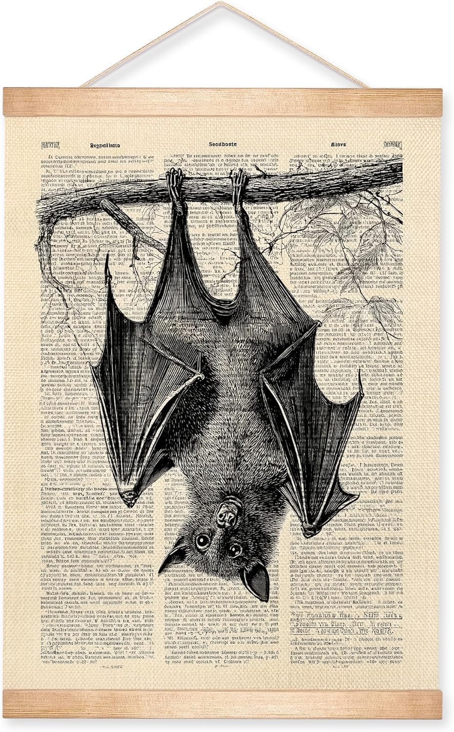 HEYJEEPER Vintage Bat Wall Art, Gothic Natural History Illustration Poster, Retro Dictionary Page Style Hanging Decor for Living Room,Office,Witchy or Bedroom Wall Decor14 x 18.5Inch