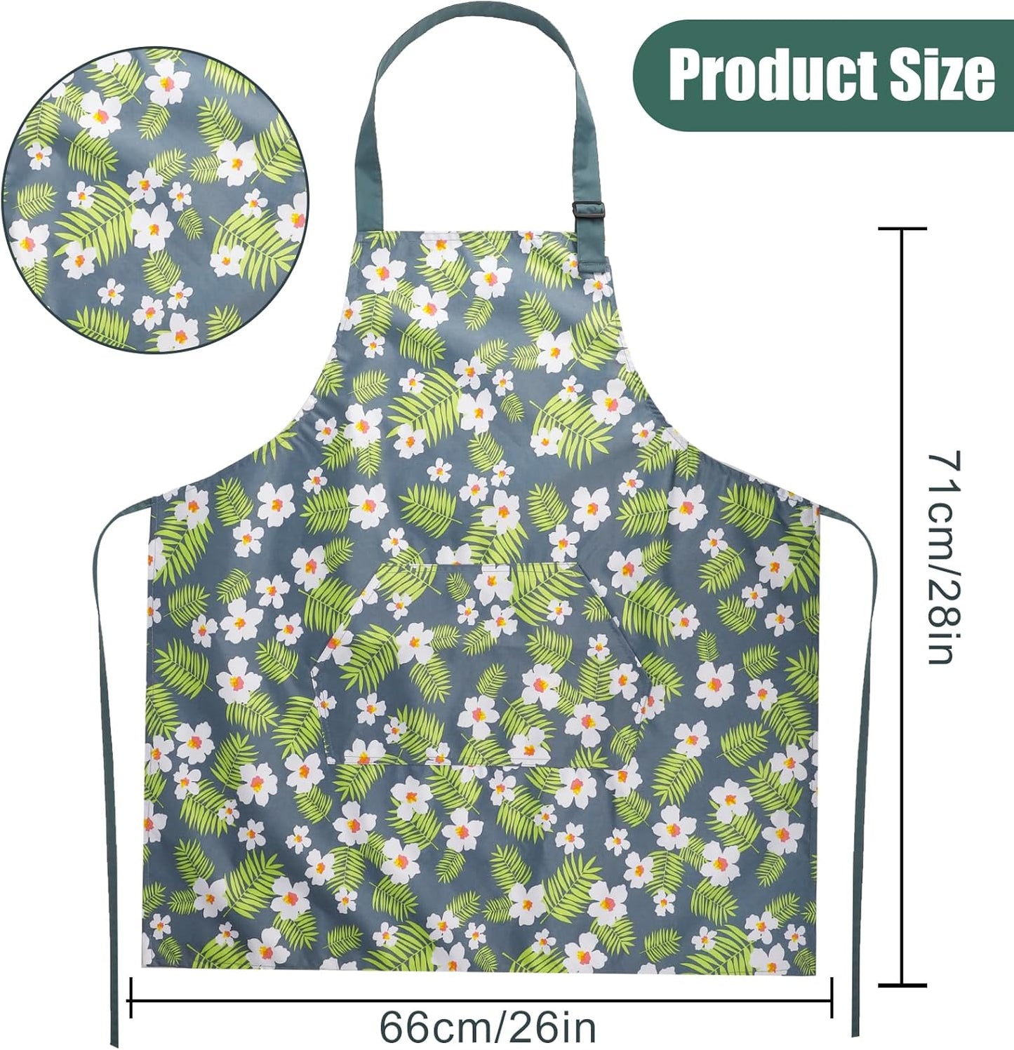 Jeffbaubl 4 Pack Floral Aprons with Pocket, Adjustable Cooking Aprons, Waterproof Aprons for Women, Kitchen Aprons with Pockets for Cooking Gardening Baking Salon