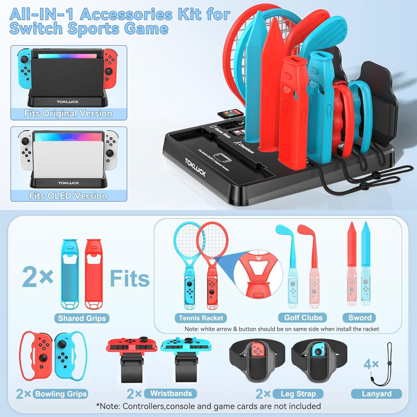 Switch Sports Accessories Kit with Storage Station - Compatible with Switch/OLED & Joy-con, Ideal for Family Sports Party Game Organization for Nintendo Switch Interactive Gaming Figures