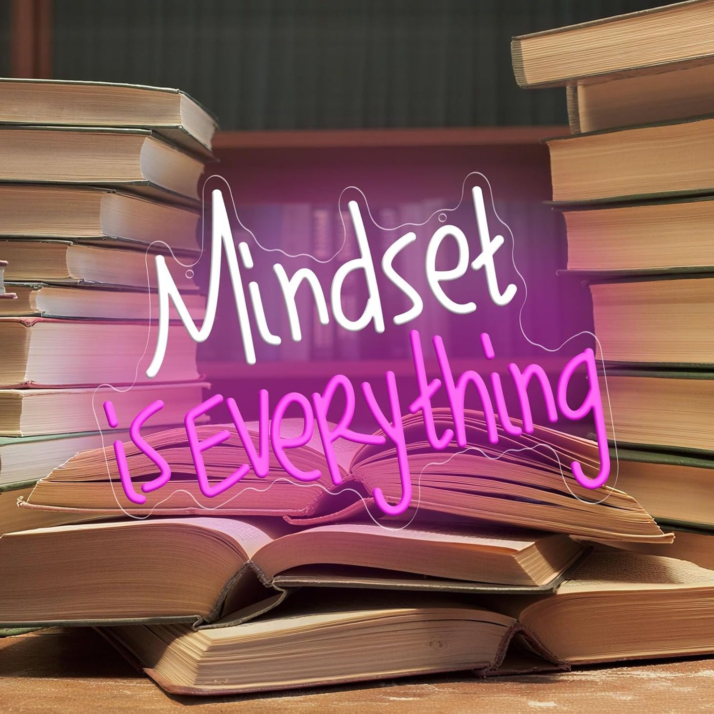 Mindset is Everything Neon Sign Dimmable LED Light Up Sign，USB Powered Positive Quotes Motivational Neon Light for decoration, back-to-school season, graduation season, student gifts