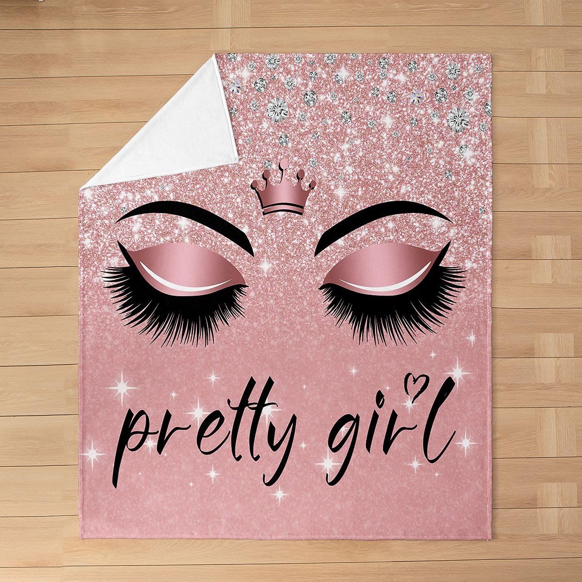 Eyelash Throw Blanket 40x50 inch,Stylish Pink Sparkles Fleece Blanket for Girls Adult,Eyelash Diamond Aesthetic Flannel Blanket,(No Glitter No Sequin)Makeup Eyelash Bed Blanket Lightweight