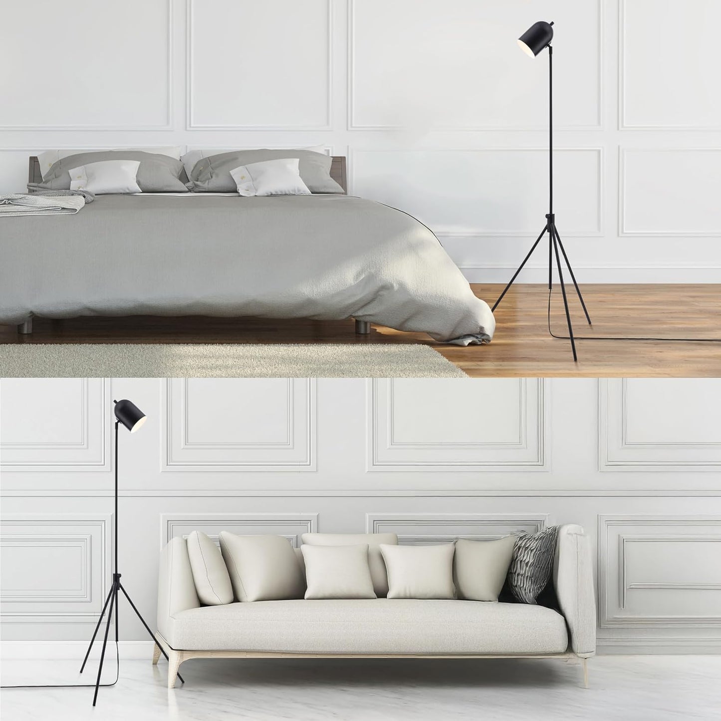 O'Bright Helios - Adjustable Tripod LED Floor Lamp, Dimmable, Swivel Head, Perfect for Reading and Task Lighting, Black