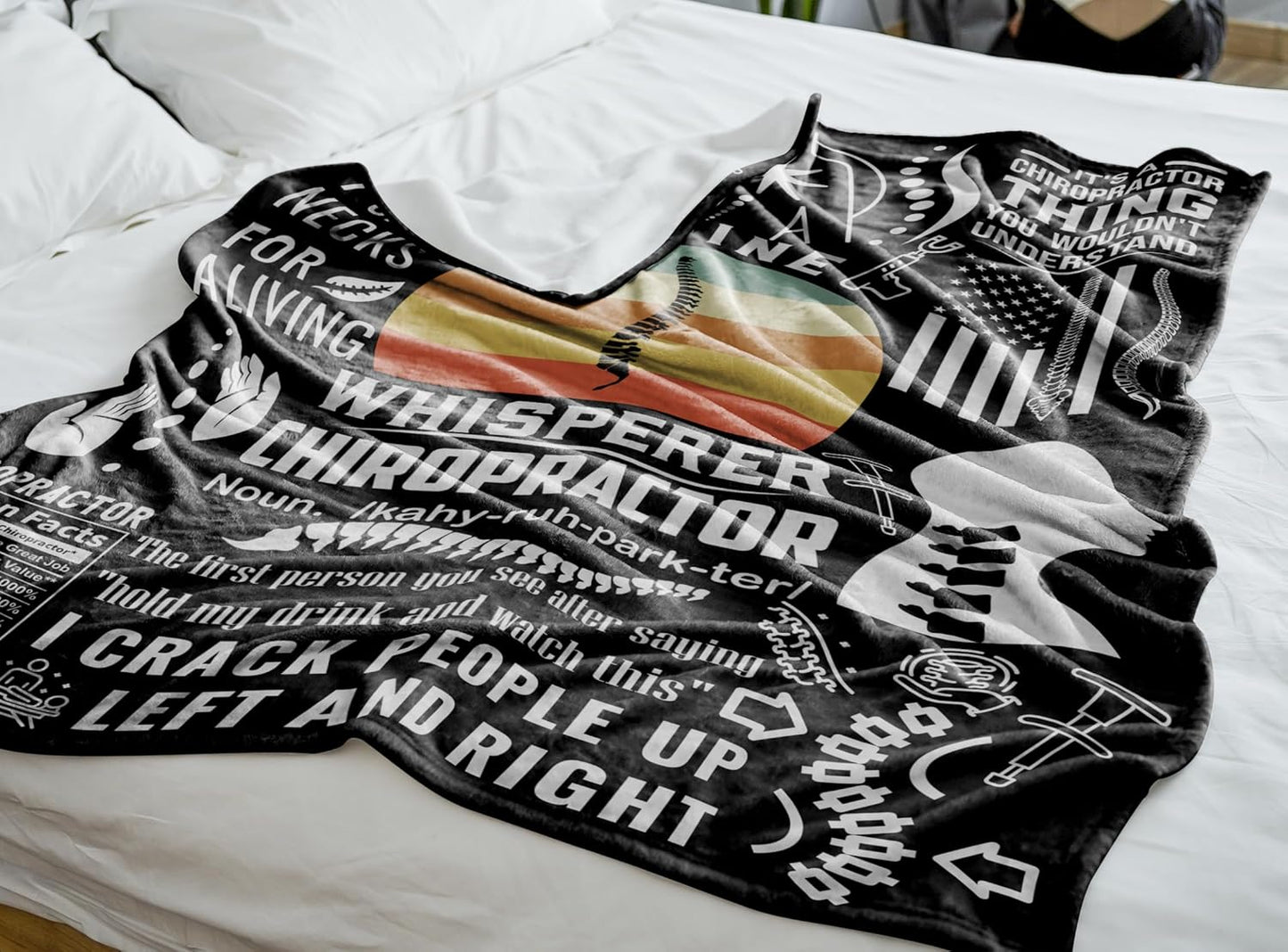 Chiropractor Gifts, Blanket Gifts for Chiropractors, Gift Ideas for Chiropractors Women & Men, Flannel Blanket Throw, 65 x 50 inches - Black