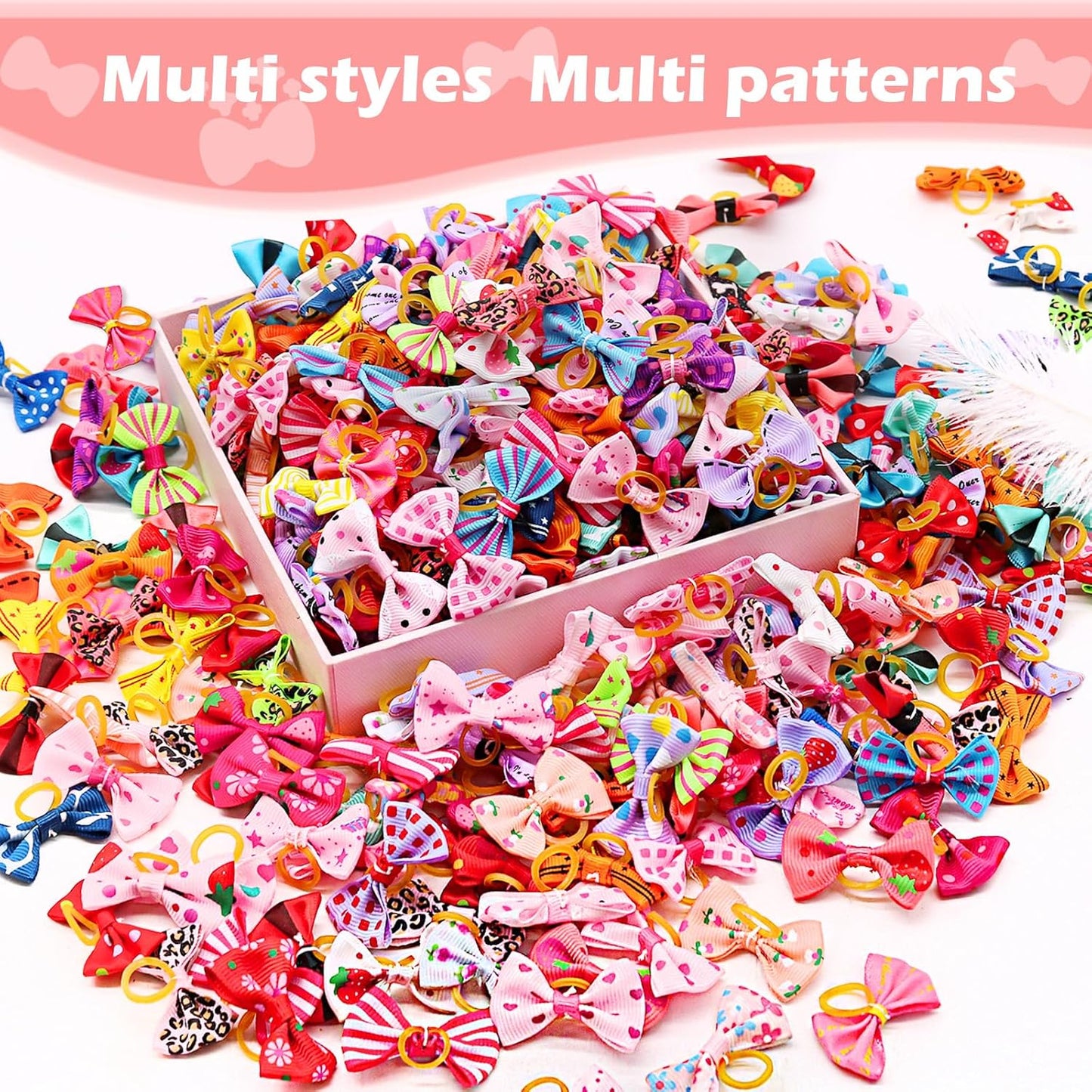 100PCS Cute Puppy Dog Small Bowknot Hair Bows,Yorkie Doggie Bows with Rubber Band Pet Grooming Bows Dog Hair Costume Accessories for Small Dog
