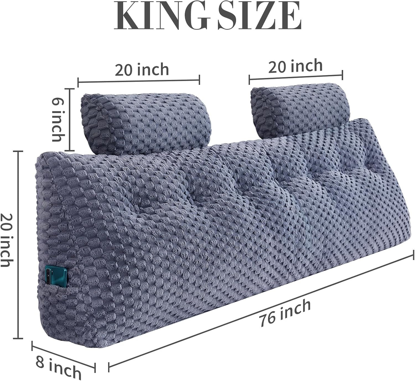 Wedge Headboard Pillow King- Bed Wedge Pillow for Headboard Triangular Headboard Pillow with Neck Roll Pillow-Large Bolster for Sitting in Bed Backrest Positioning Support (Grey,76x8x20 Inches)
