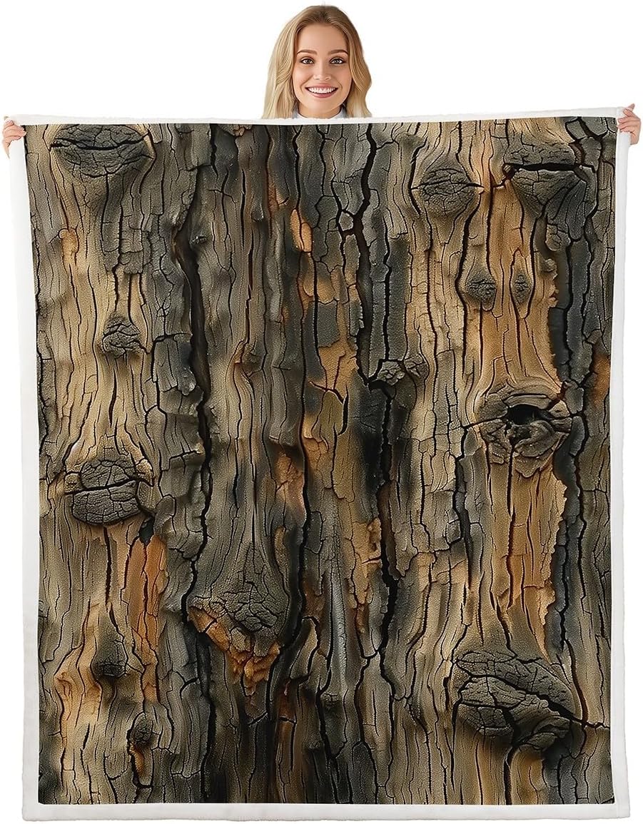 Erosebridal Vintage Bark Throw Blanket Throw,Rustic Tree Bark Blanket,Country Nature Fleece Blanket,Farmhouse Abstract Pattern Sherpa Blanket Bedroom Decor