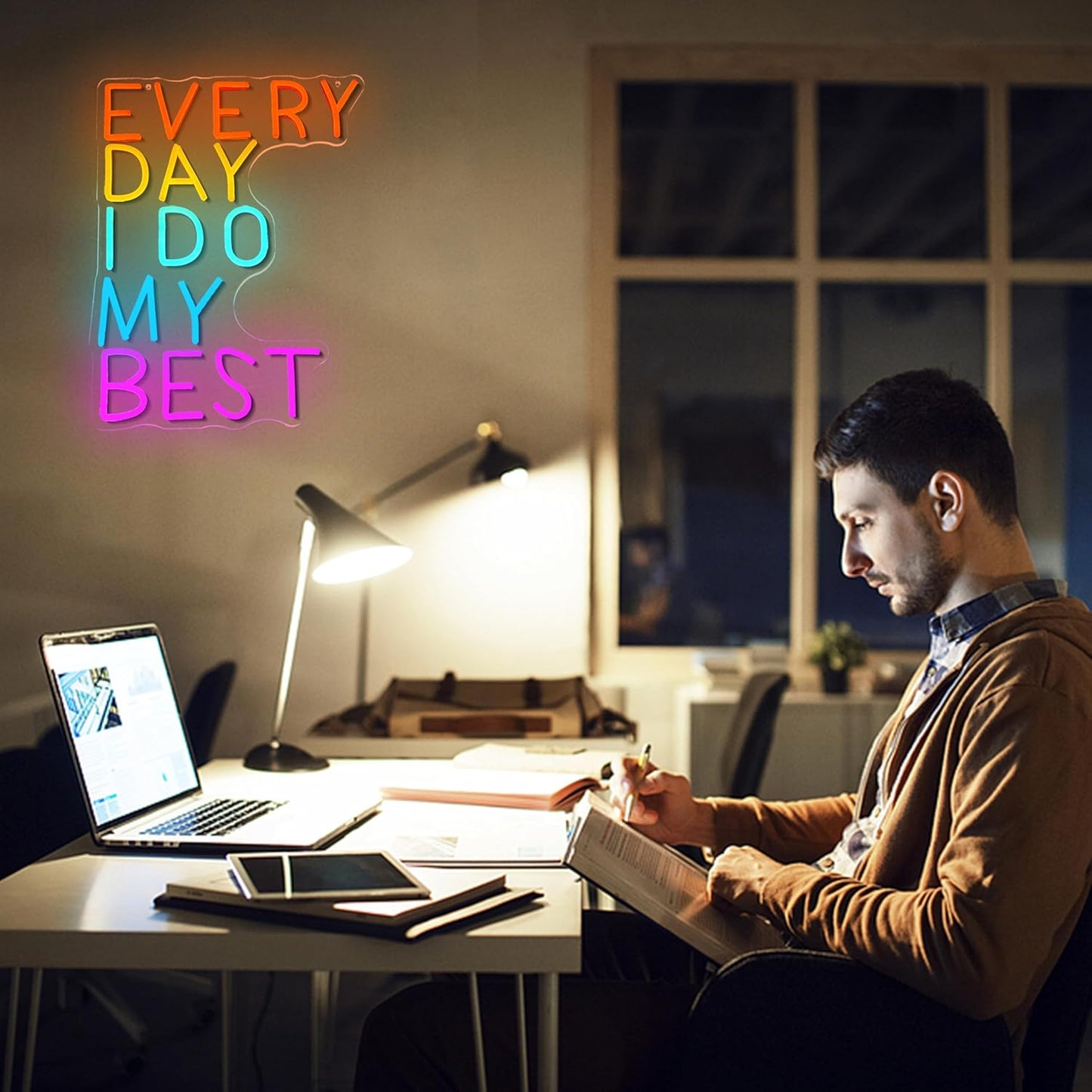 Every Day I Do My Best Neon Sign Usb Powered Multi-colored Light Up Sign for Wall Decor 16.54’’*12.6’’ Dimmable Motivational Led Sign Letter Neon Light for Bedroom Gym Study Office Classroom