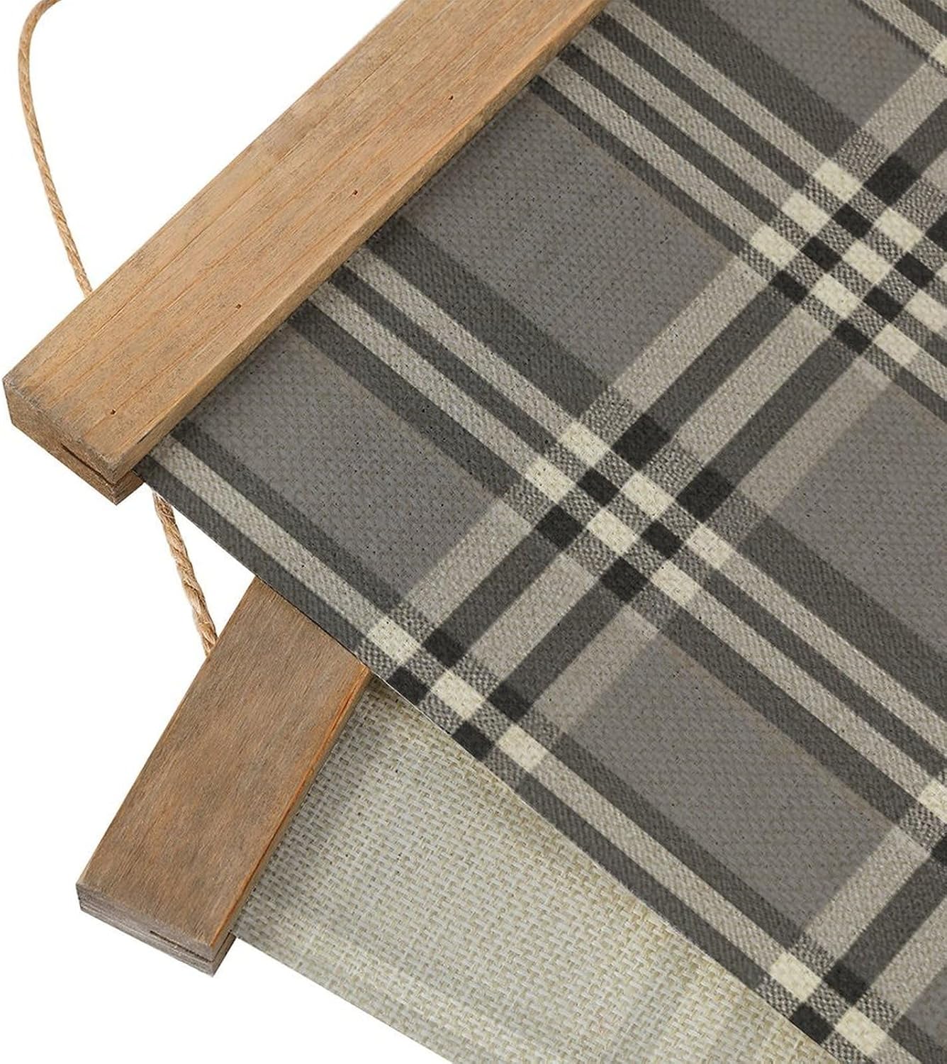 Vintage Gray Plaid Lines Poster with Wooden Frame Personalized Linen Hanging Scroll Painting Rustic Wall Hanging Illustrative Modern Artwork Decor for Home Living Room Bedroom Office