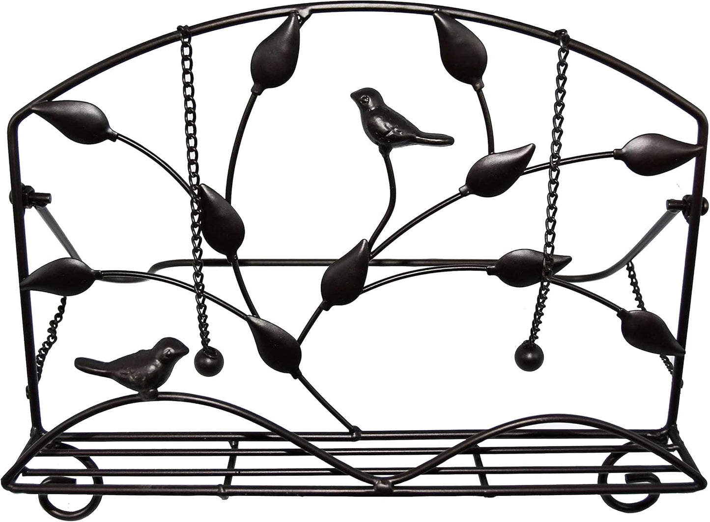 OwlGift Classic Cast Iron Brid & Metal Leaf Design Cookbook Stand, Decorative Recipe Holder for Kitchen, Coffee, Tablet Placement Storage Rack w/Weighted Chains – Brown